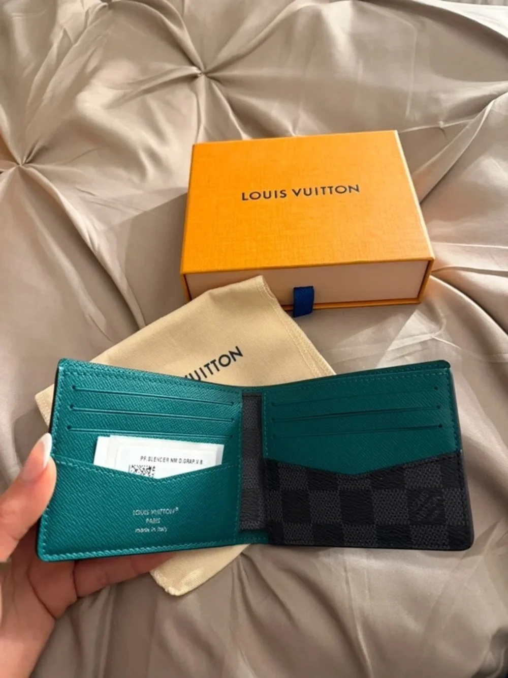 Louis Vuitton Black Damier Graphite Bi-Fold Wallet with Green Interior